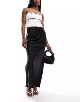 Черная атласная юбка макси с завязкой на талии ASOS DESIGN