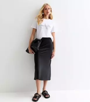 Черная атласная юбка-миди New Look, черный