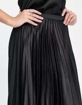 Черная атласная юбка миди со складками ASOS DESIGN