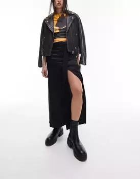 Черная атласная юбка миди со складками Topshop
