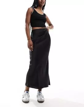 Черная атласная юбка миди со смещением ASOS DESIGN