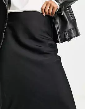 Черная атласная юбка миди со смещением ASOS DESIGN