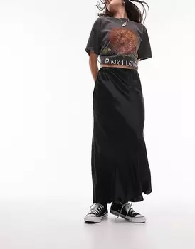 Черная атласная юбка миди со смещением Topshop