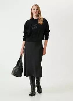 Черная атласная юбка-миди-трапеция Beymen