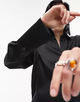 Черная атласная узкая рубашка Topshop