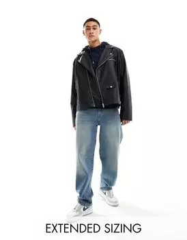 Черная байкерская куртка из искусственной кожи ASOS DESIGN