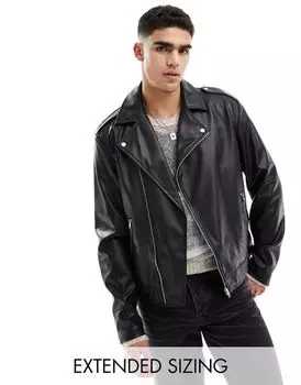 Черная байкерская куртка из искусственной кожи ASOS DESIGN