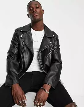 Черная байкерская куртка из искусственной кожи ASOS DESIGN