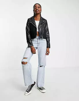 Черная байкерская куртка из искусственной кожи ASOS DESIGN