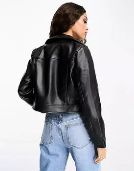 Черная байкерская куртка из искусственной кожи ASOS DESIGN Petite