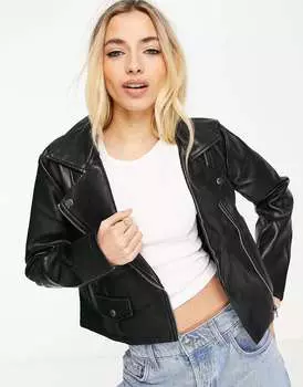 Черная байкерская куртка из искусственной кожи JDY