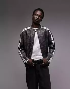 Черная байкерская куртка из искусственной кожи Topman