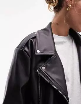 Черная байкерская куртка из искусственной кожи Topshop