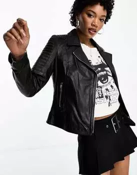 Черная байкерская куртка из натуральной кожи в рубчик Barneys Originals Charli