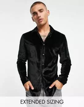 Черная бархатная рубашка скинни ASOS DESIGN
