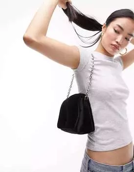 Черная бархатная сумка на плечо с пышными пуговицами Topshop Charlotte