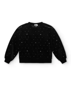 Черная бархатная толстовка для девочки со стразами Tuc tuc