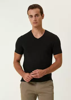 Черная базовая футболка с v-образным вырезом Beymen