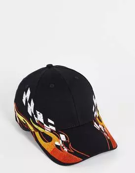 Черная бейсболка с изображением пламени ASOS DESIGN