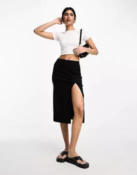 Черная бенгальская юбка миди с разрезом ASOS DESIGN