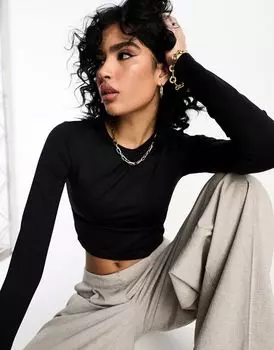 Черная бесшовная футболка с длинными рукавами ASOS DESIGN