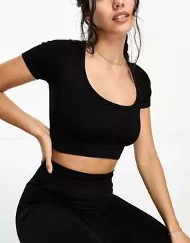 Черная бесшовная футболка в рубчик с круглым вырезом ASOS Icon