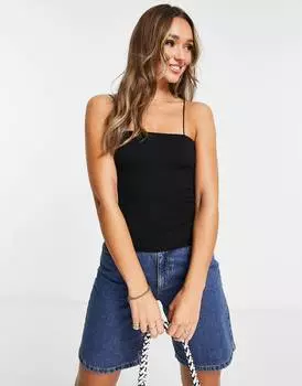 Черная бесшовная текстурированная майка на узких бретельках Topshop
