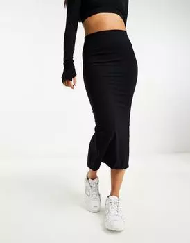 Черная бесшовная юбка трубчатой формы миди ASOS DESIGN