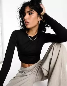 Черная бесшовная укороченная рубашка с длинными рукавами ASOS