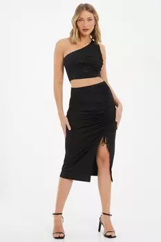Черная блестящая юбка-миди со сборками QUIZ Clothing