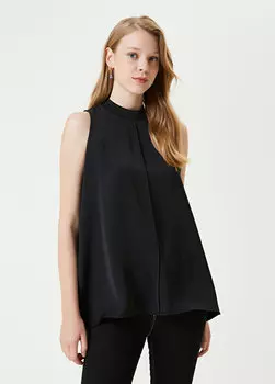 Черная блузка без рукавов с высоким воротником Beymen
