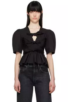 Черная блузка из эластичного хлопка с завязками GANNI