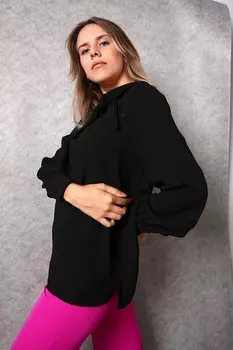 Черная блузка из натуральной ткани с позументными рюшами ALL DAY