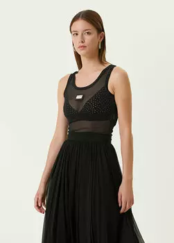 Черная блузка из тюля с u-образным вырезом и логотипом Dolce&Gabbana