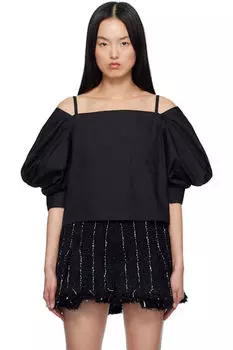 Черная блузка-пуловер из хлопкового поплина sacai