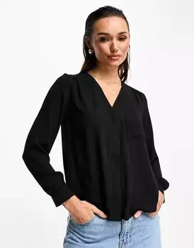Черная блузка с длинными рукавами и нагрудным карманом ASOS