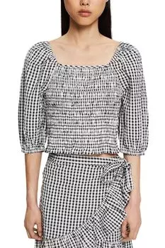 Черная блузка с квадратным вырезом и клетчатым узором Esprit, черный