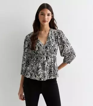 Черная блузка с пышными рукавами с цветочным принтом New Look, черный