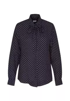 Черная блузка с воротником-стойкой и розой Seidensticker, синий