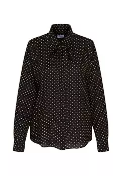 Черная блузка с воротником-стойкой и розой Seidensticker, черный