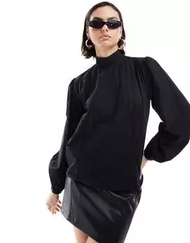 Черная блузка с высоким воротником и кружевными вставками ASOS DESIGN
