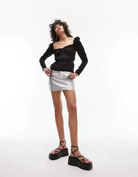 Черная блузка с запахом спереди Topshop