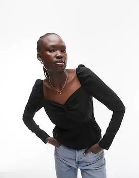 Черная блузка с запахом спереди Topshop Tall