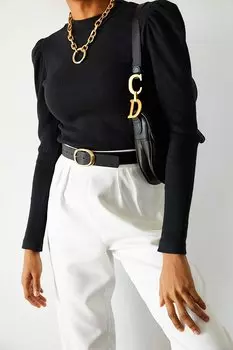 Черная блузка со сборками на плечах 1YXK1-44925-02 XHAN