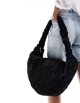 Черная большая сумка через плечо с рюшами ASOS