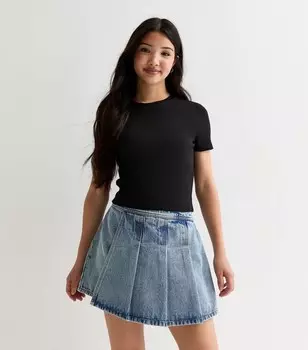 Черная детская футболка в рубчик с короткими рукавами для девочек New Look, черный