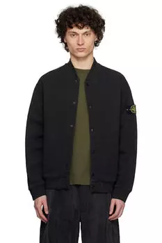 Черная диагональная флисовая куртка-бомбер с эффектом старины Stone Island