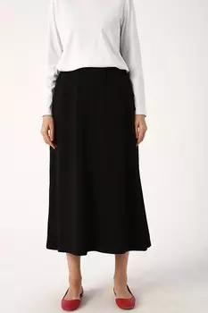 Черная длинная хлопковая юбка с разрезом на подкладке ALL DAY