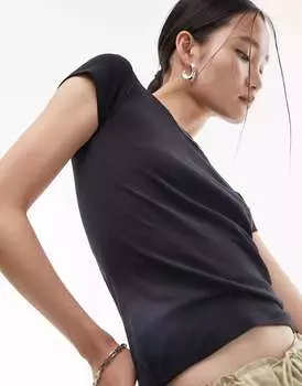 Черная длинная повседневная футболка Topshop