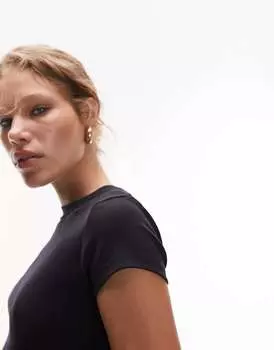 Черная длинная повседневная футболка Topshop